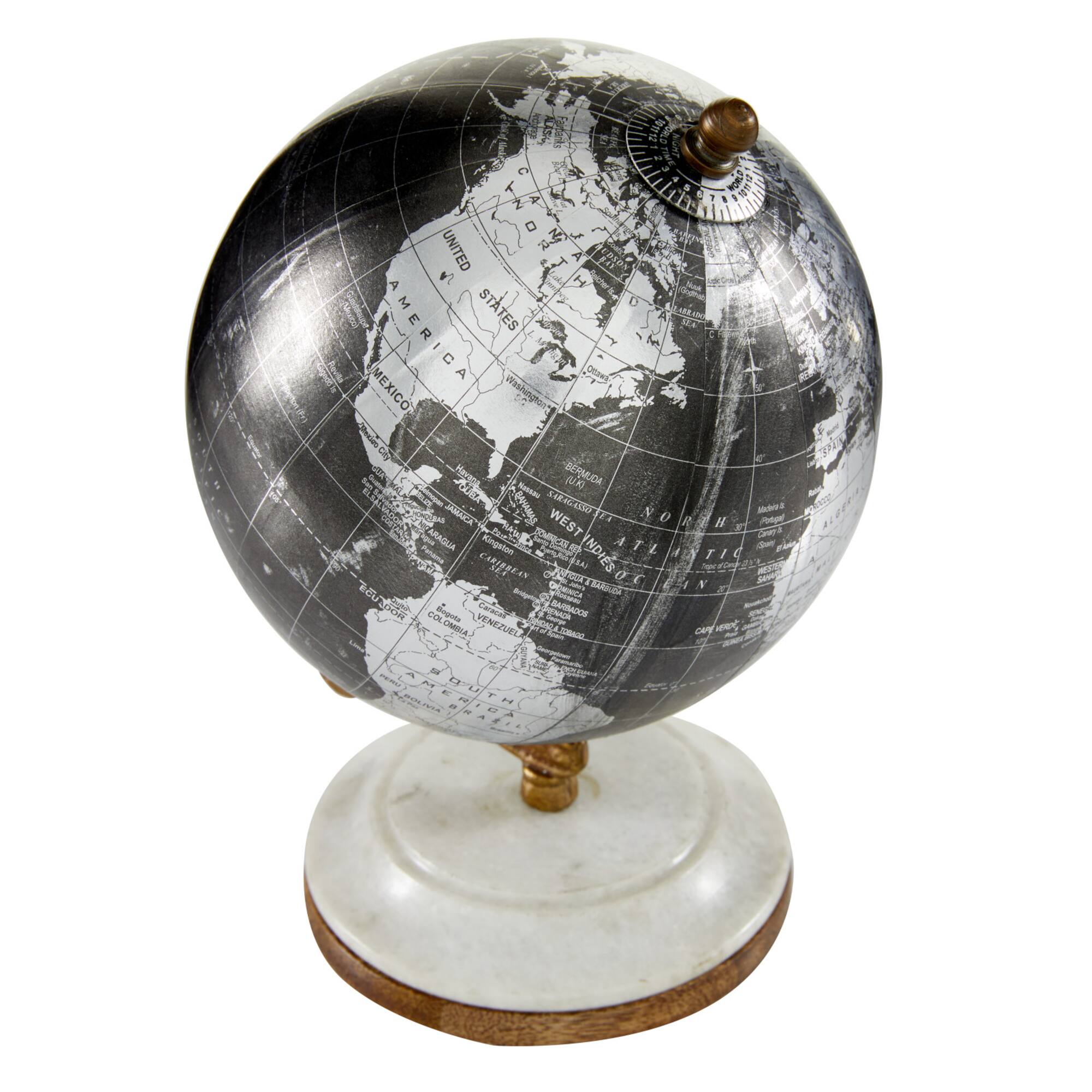 7" Black Marble & Metal Modern Globe